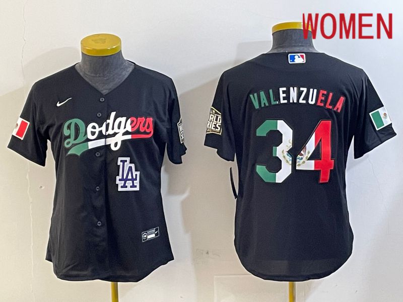 Women Los Angeles Dodgers 34 Valenzuela Black Game 2024 Nike MLB Jersey style 10296